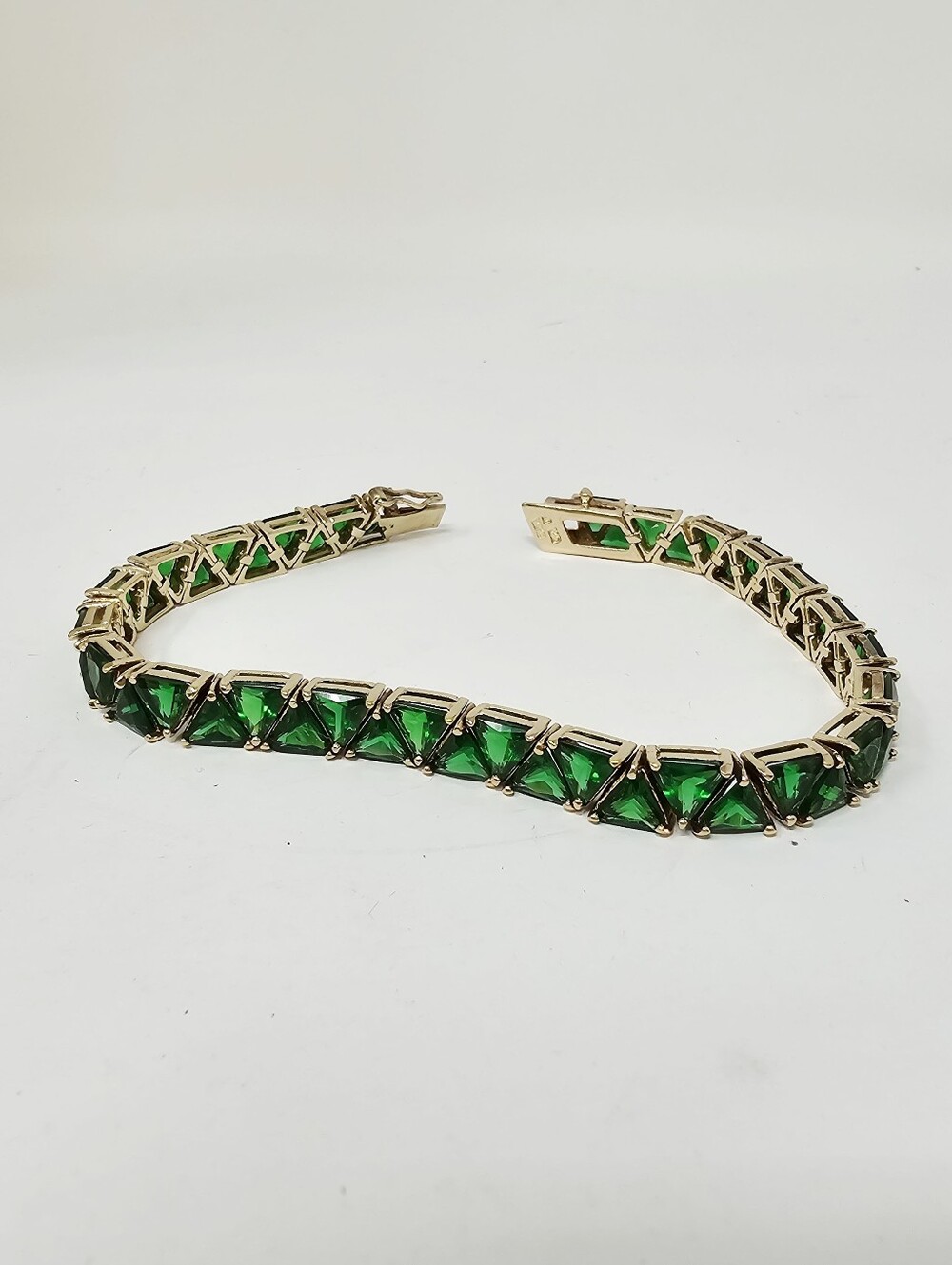 Gold Vermeil Sterling Silver Green Trillion Tennis Bracelet